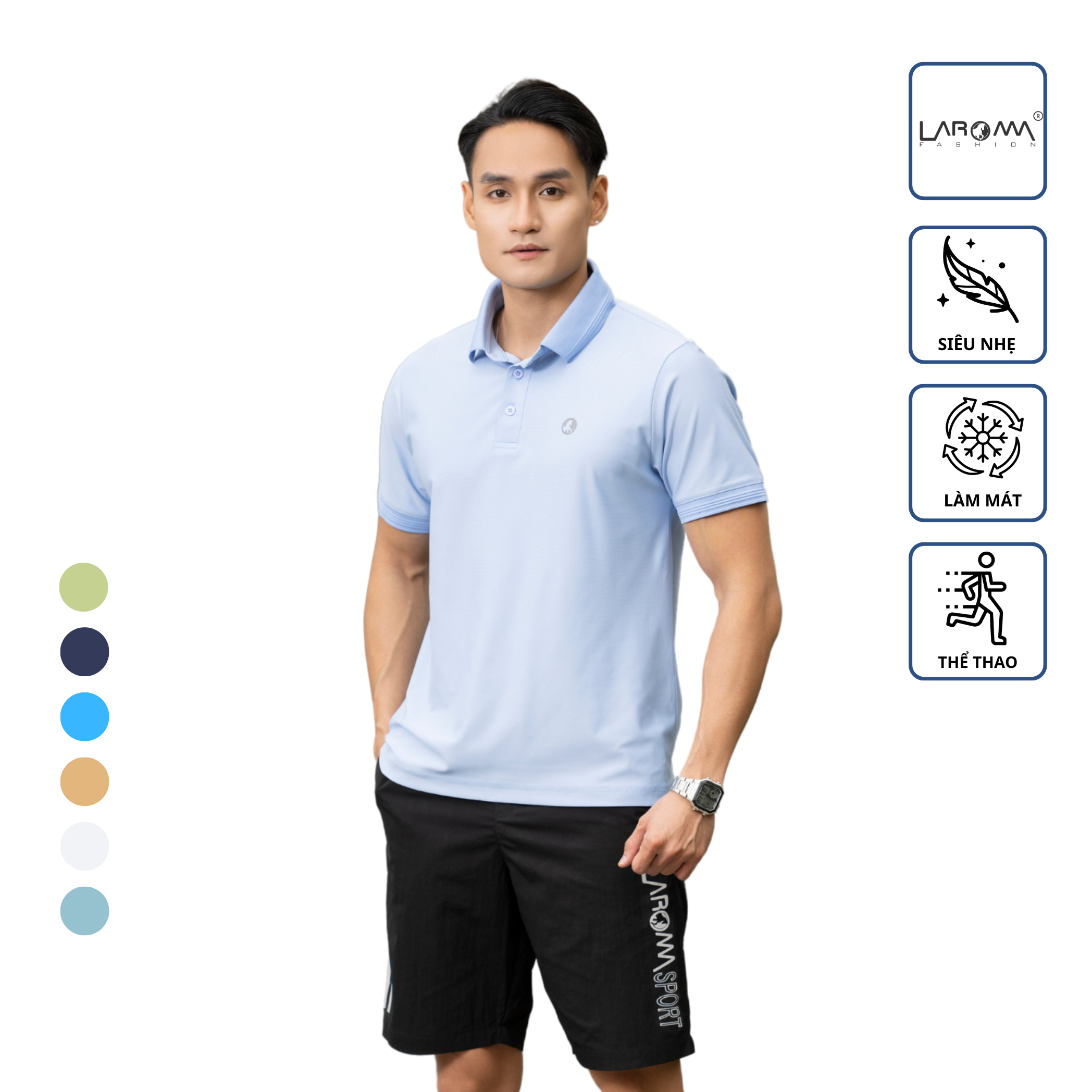 LAROMA Bộ Thể Thao Nam Basic Vải Coolmax | Cổ Bẻ | Thoáng Mát | Co Giãn | Mềm Mịn | Thời Trang | Trẻ Trung Năng Động