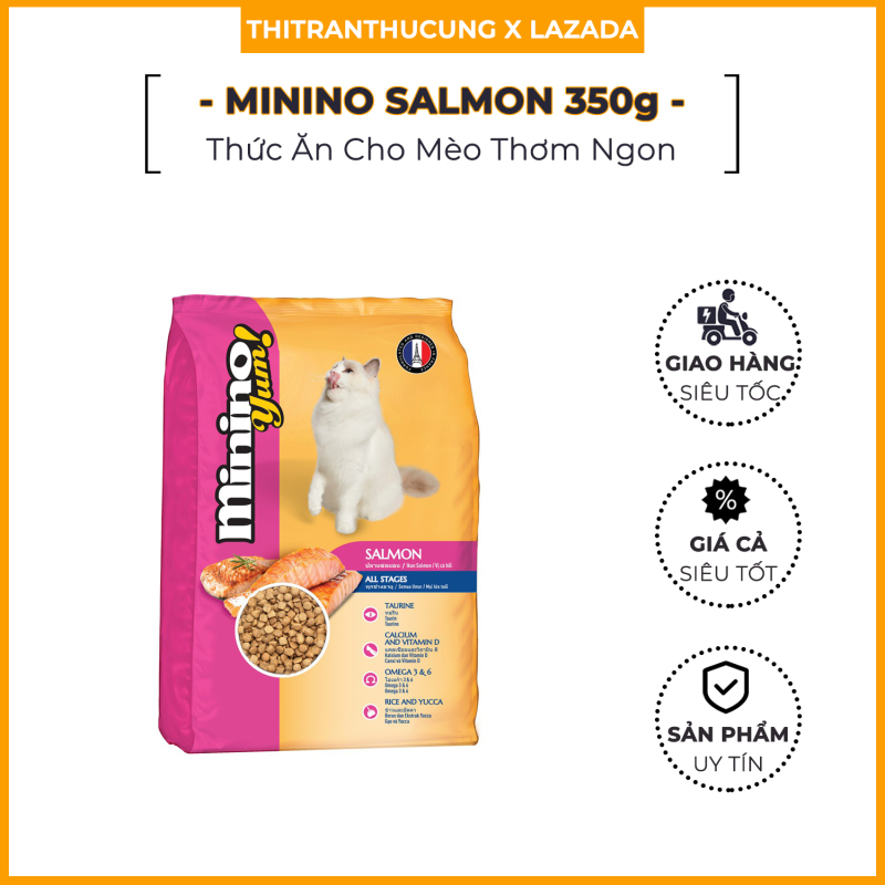 [Mới] Thức Ăn Cho Mèo Minino Yum Salmon Vị Cá Hồi 350Gr/Gói  Hạt Cho Mèo Minino