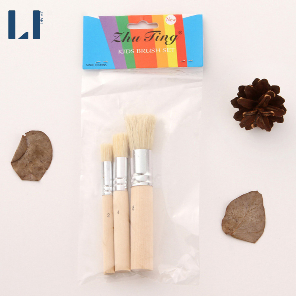 Bộ 3 cọ vẽ stencil lông lợn cán gỗ LIM Art