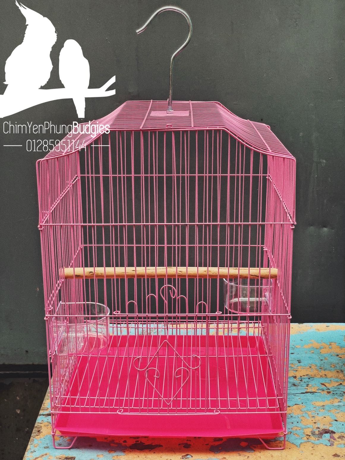 Lồng chim sơn tĩnh điện (đủ phụ kiện: Móc treo, cầu đứng, máng ăn) [Sg giao hoả tốc 2h] Lồng xi inox 402.