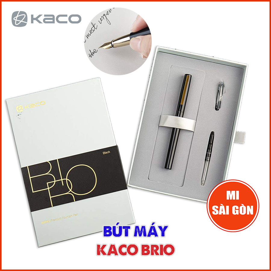 [Hỏa Tốc HCM] Bút Máy KACO BRIO ĐEN Vỏ Kim loại Cao Cấp Chính Hãng - Kèm Hộp đựng, 2 Ống mực, 1 Ống bơm mực