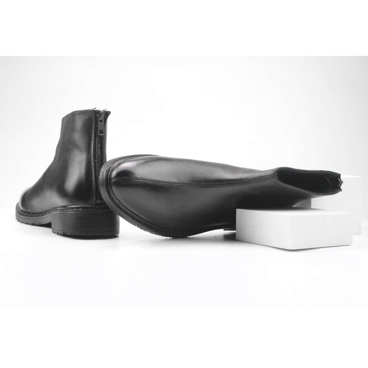 Giày Chelsea Boots zip Black ss da bò