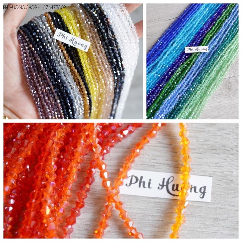 1 dây (khoảng 110 ~ 120 hạt) pha lê nón 3mm đủ màu đính kết quần áo