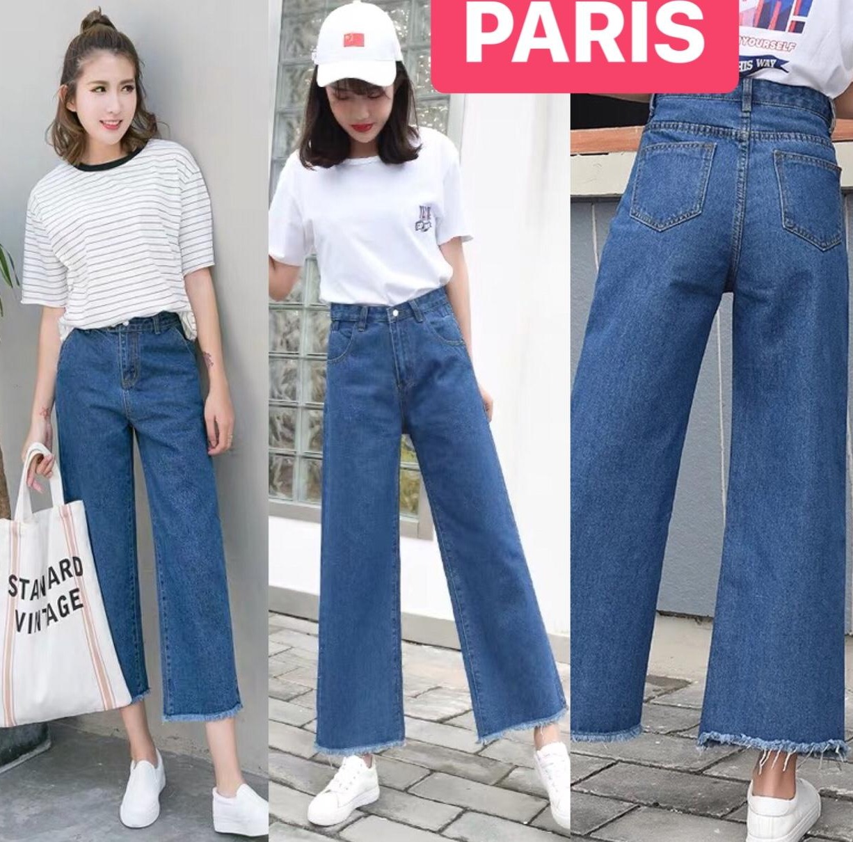 QUẦN BAGGY JEAN NỮ CHẤT BÒ XANH ĐẬM ỐNG LOE RỘNG MÙA HÈ LƯNG CAO NÂNG MÔNG HÀN QUỐC PR-6714 CAO CẤP - PARIS FASHION
