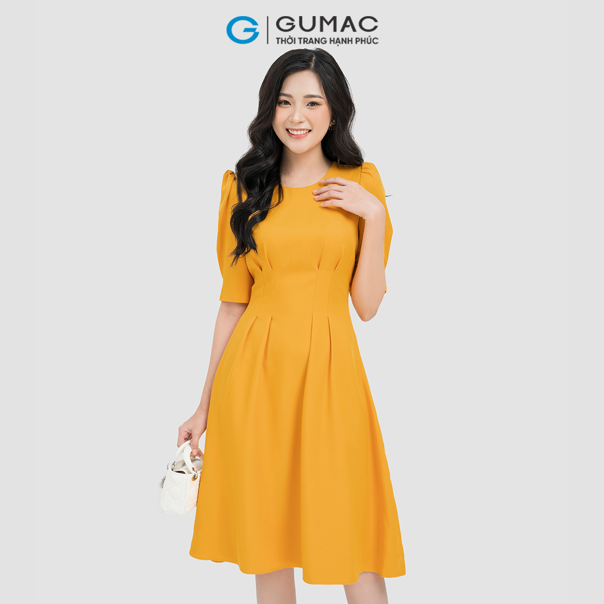 [15 - 17.6 |Voucher 8-15%] Đầm nữ tay phồng chiết ly GUMAC LDE0606