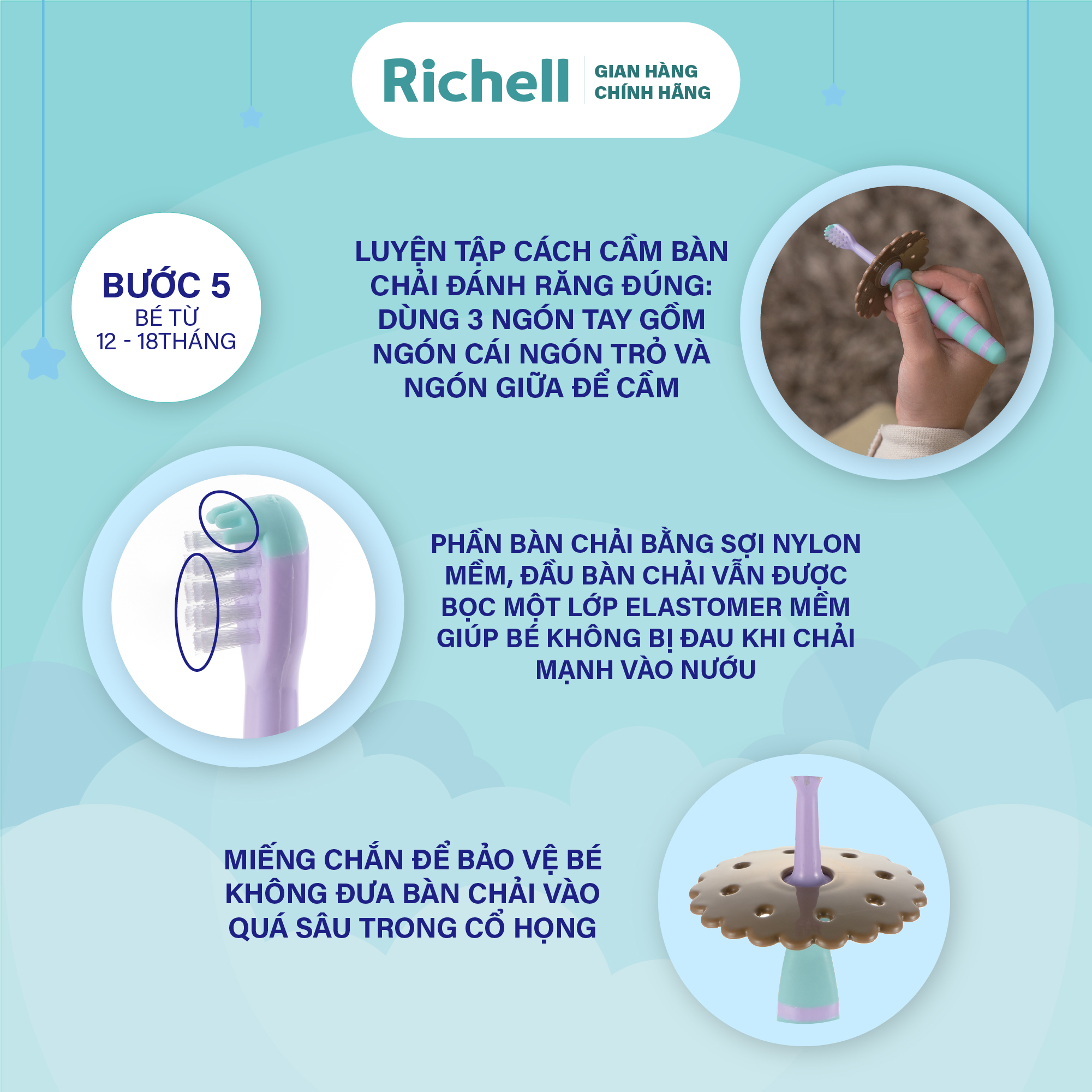 Bàn chải đánh răng trẻ em RICHELL TLI | Baby