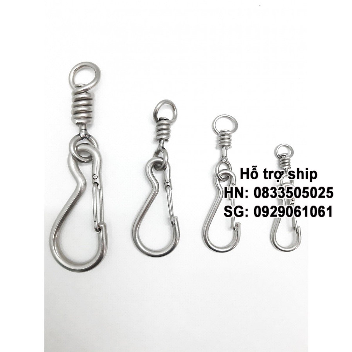 Hanpet - (1 cái) Móc khóa 4 size Inox 304 siêu cứng, móc xích inox có chống xoắn / mỏ inox / Moc Khoa / Móc khóa / Móc treo / Móc Chìa Khóa / Móc Túi Quần / Moc khoa / Moc Khoa Xe / móc khóa chóng tuột / móc inox nhỏ / móc xích chó
