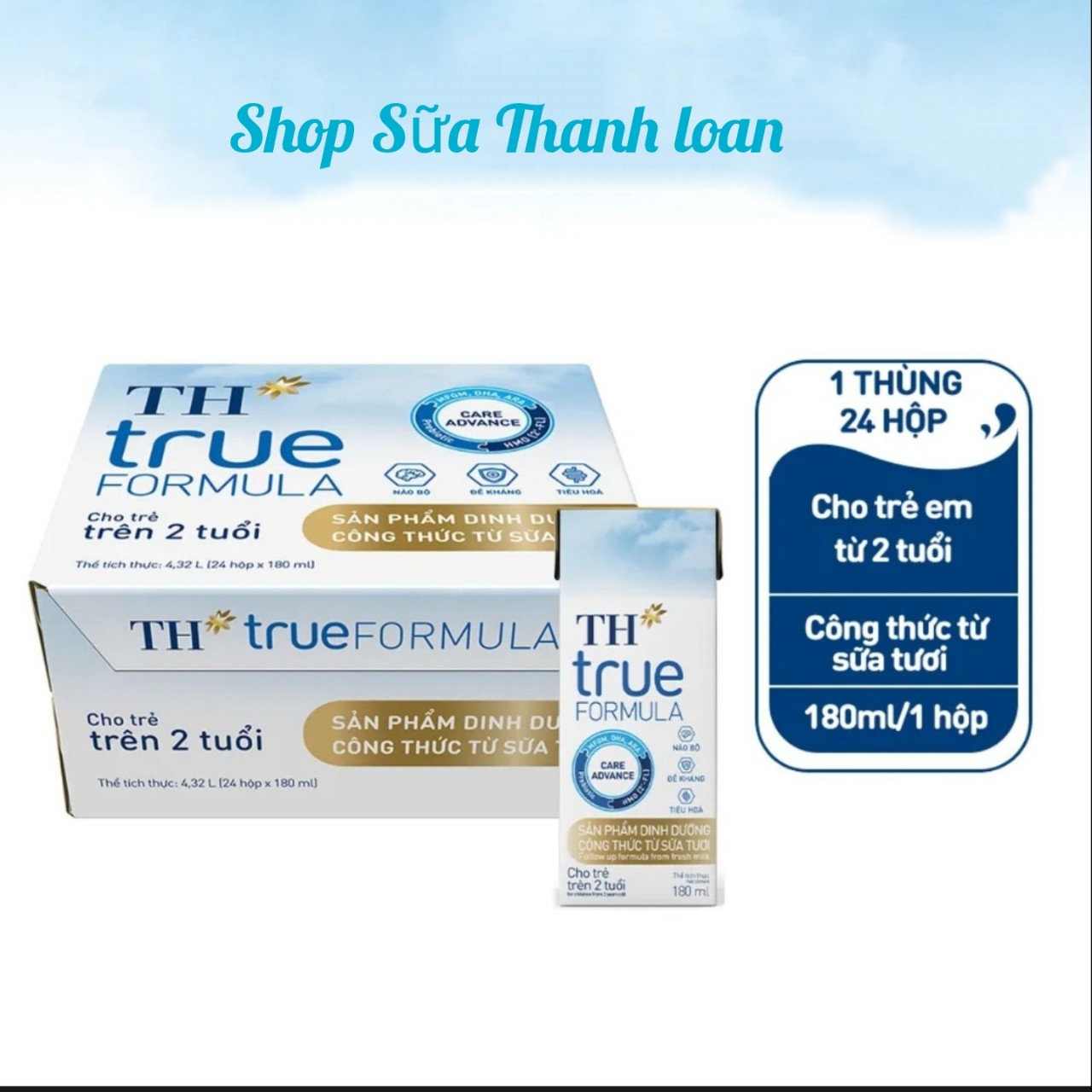 Thùng 24 hộp sản phẩm dinh dưỡng công thức sữa tươi th true formula 180ml.