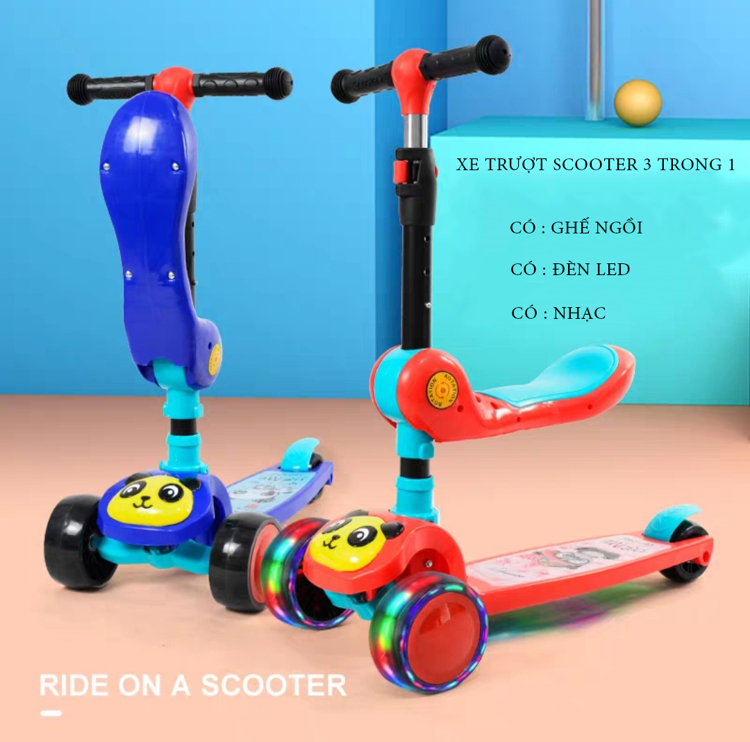 Xe Trượt Scooter, Xe tròi chân Scooter có nhạc, có đèn led 3 Trong 1, Cho Bé Từ 3 - 8 Tuổi Tải Trọng Lên Đến 100kg, Đồ Chơi hoạt động ngoài trời cho bé