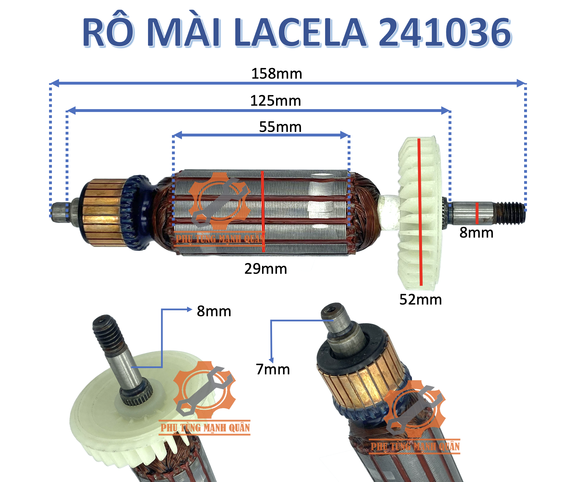 Rotor/ruột máy mài lacela 241036 tăng kèm chổi than
