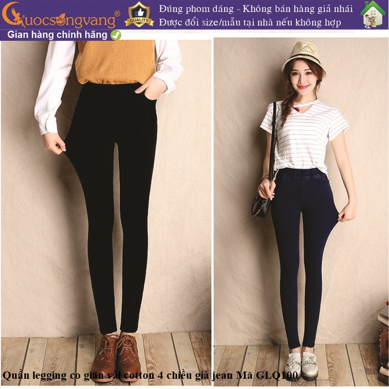 Quần legging nữ in kiểu jean quần cotton 2 chiều in hình jean big size