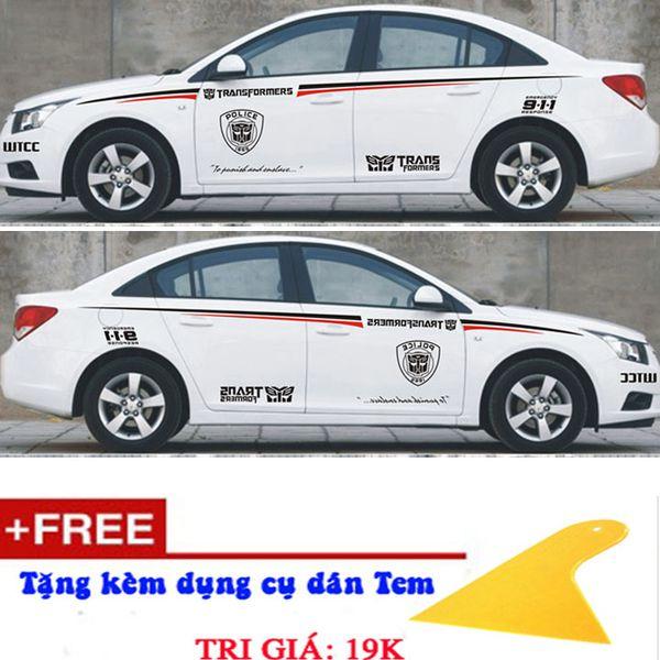 Bộ Tem dán 2 bên sườn Ô tô mẫu D-80 ( Đen đỏ ) (Tặng kèm dụng cụ dán Tem)