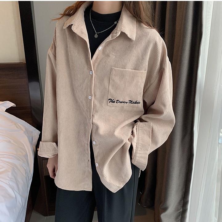 LEEVA - Áo sơ mi nhung gân form rộng A043
