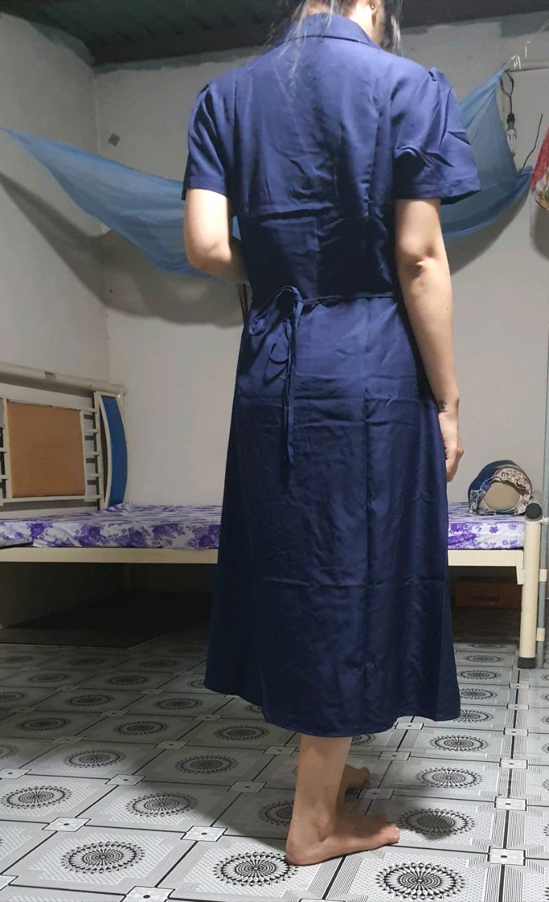 Đầm freesize sơ mi xanh đen