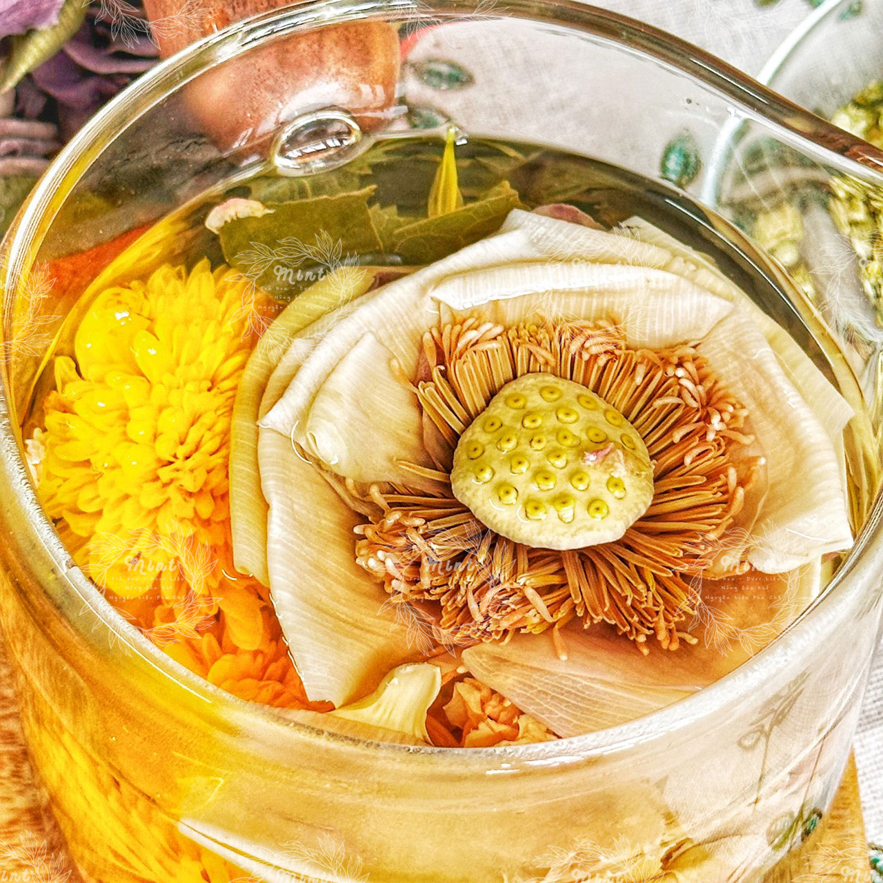 Trà Hoa Sen (Lotus) Mix Hoa - Hộp 5 Set (Hoa Sen, Cúc Vàng, Hoa Hồng, Lá Sen, Cỏ Ngọt)