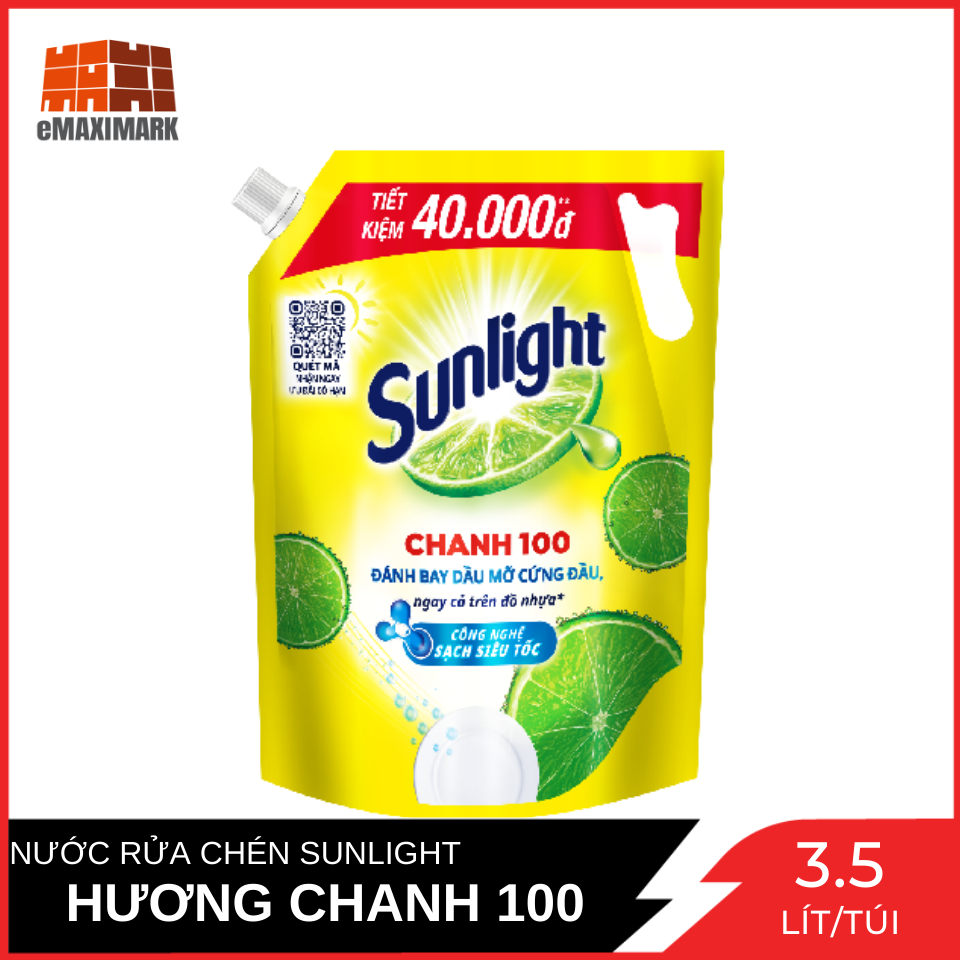 Nước rửa chén sunlight chanh 100 túi 3.5 kg