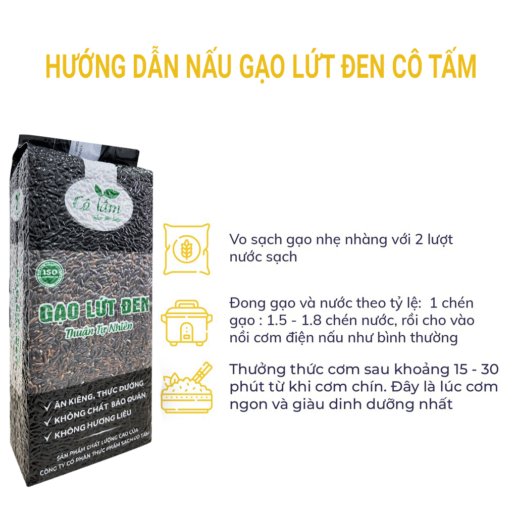 Gạo Lứt Đen Cô Tấm hữu cơ - Túi 1kg