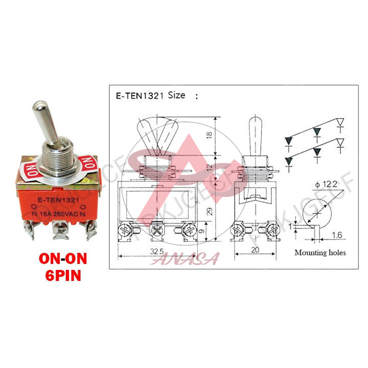 Công Tắc Gạt Đôi E-TEN 1221 15A/250V 2 Chế Độ ON-OFF 4P