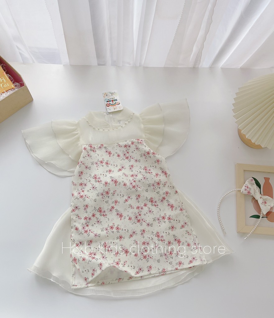 áo dài cách tân hoa hồng lụa đáng yêu cho bé 10-20kg