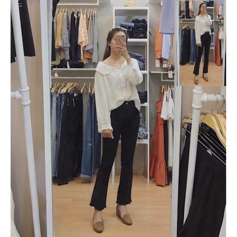 quần jean nữ ống loe màu đen xịn af1