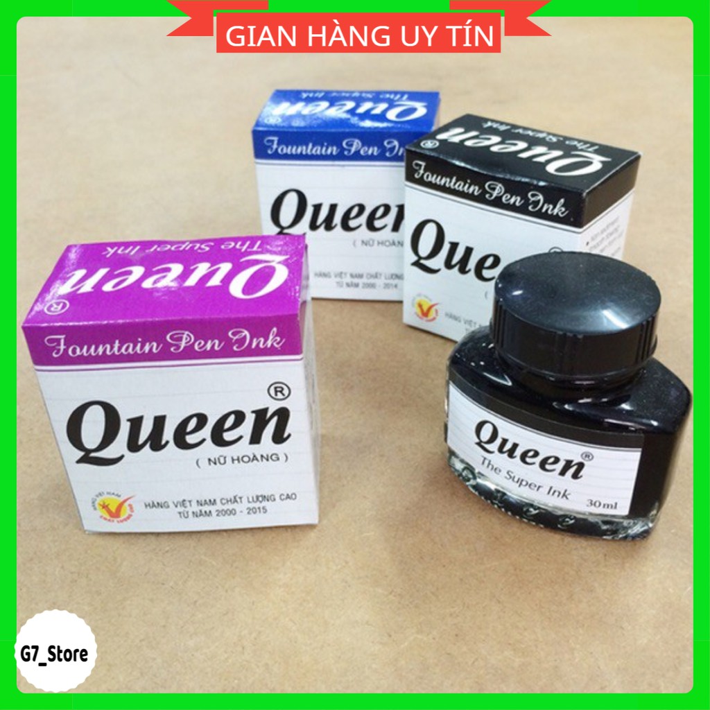 Mực Bút Máy Queen,Mực Đổ Bút Máy Xanh/Đen/Tím