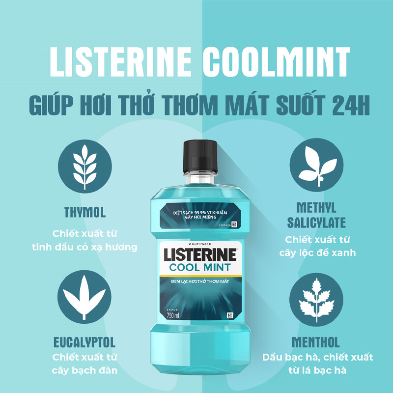 Nước súc miệng Listerine Cool Mint chai 250ml - 750ml