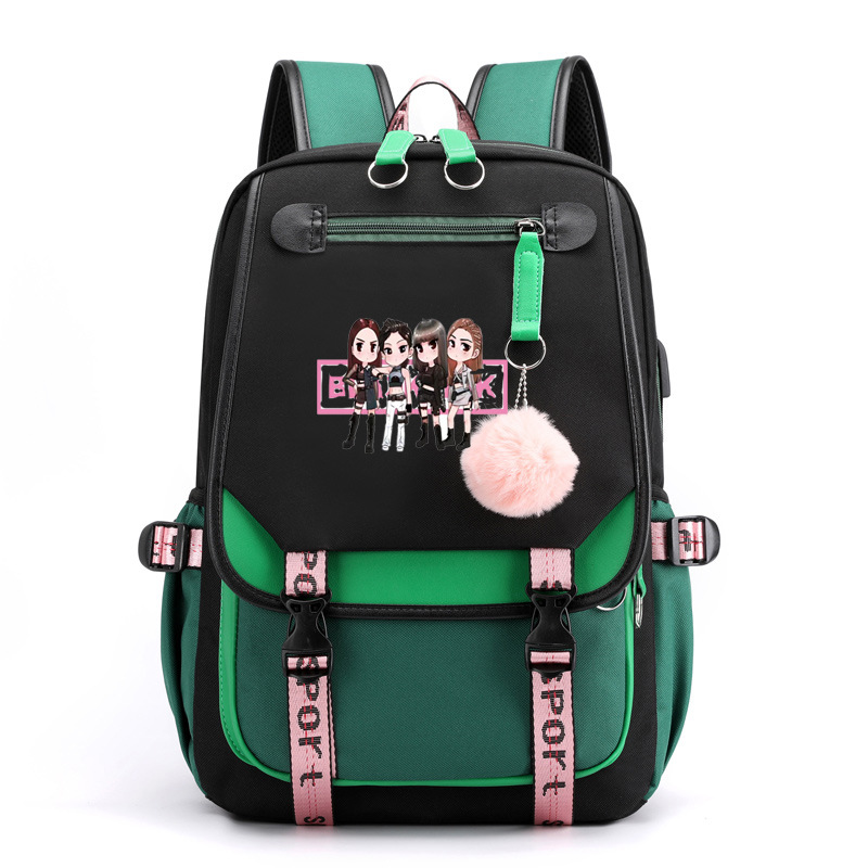 QFDI  Hàn Quốc blackpink cặp đi học cùng ba lô sao phong cách Hàn Quốc Balo tích hợp cổng USB túi nữ mới balo đi chơi du lịch