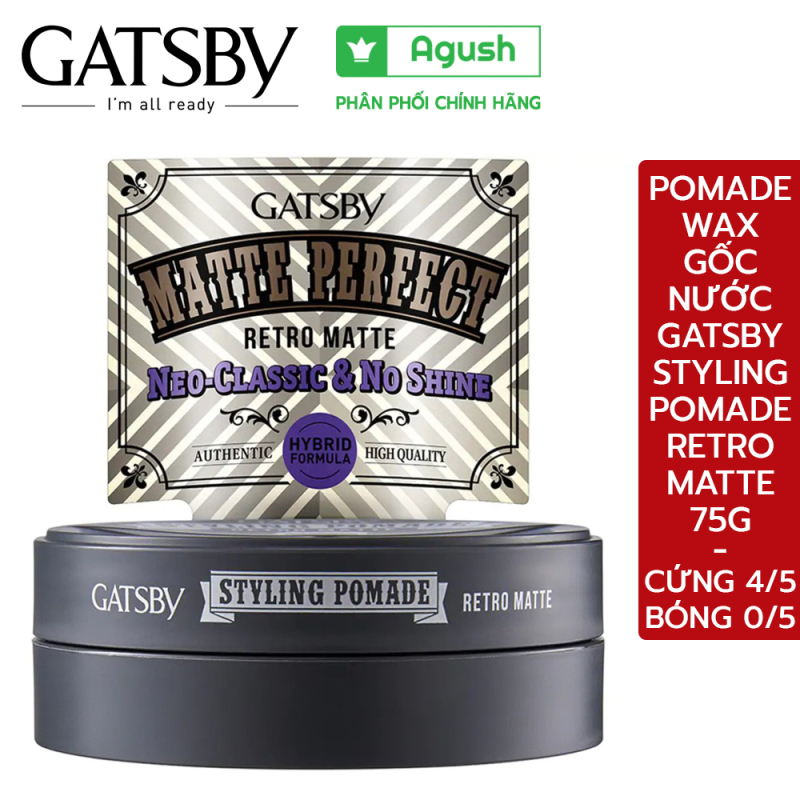 Pomade wax gốc nước Gatsby Styling Pomade Retro Matte tạo kiểu Matte Perfect 75g không bóng siêu cứng giữ nếp dễ dàng rửa sạch tái tạo kiểu tóc - Agush shop