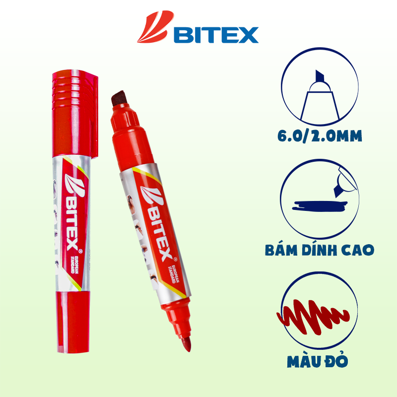 2 cây Bút lông dầu Bitex mực xanh/ Đỏ/ Đen PM01