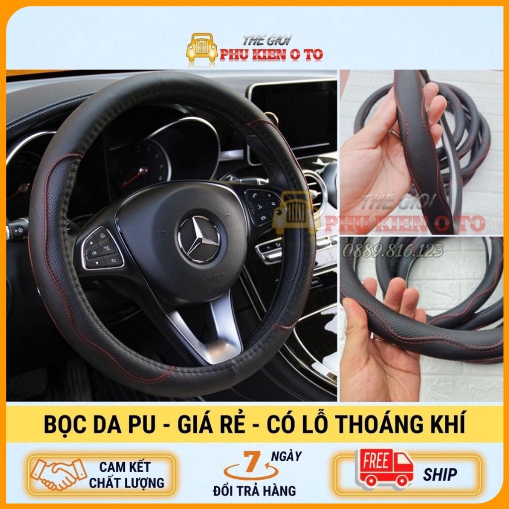 Bọc vô lăng da, có lỗ thoáng khí giá rẻ size 38cm phù hợp các dòng xe ô tô