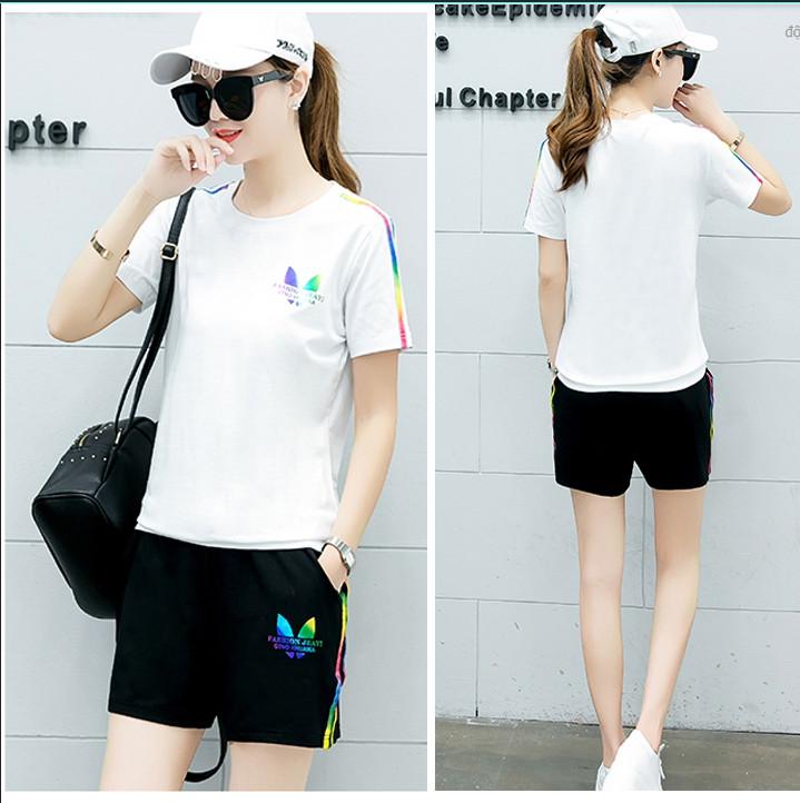 [HCM]BỘ ĐỒ ADIDAS NGẮN NỮ LOGO SỌC PHẢN QUANG