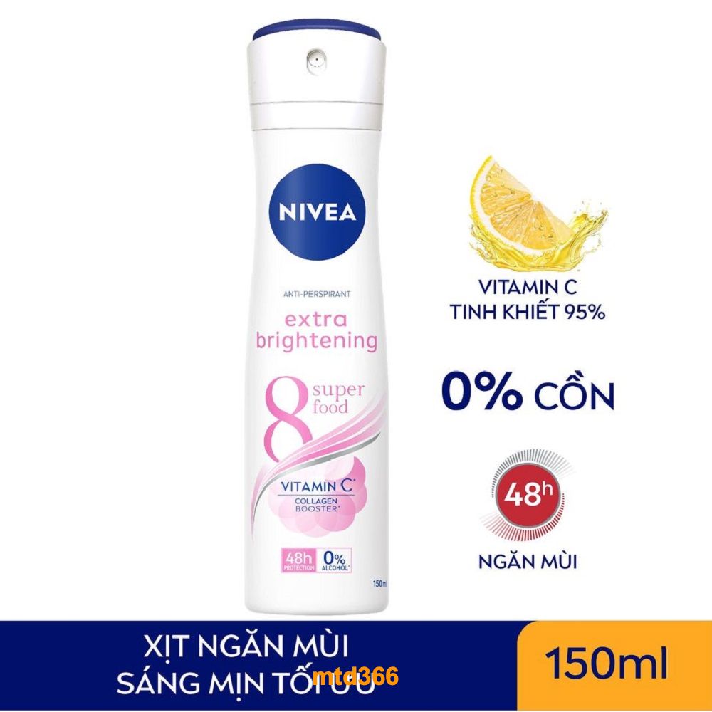 Xịt Khử Mùi Cho Nữ 150ml Nivea Trắng Mịn Mờ Vết Thâm Extra Whitening