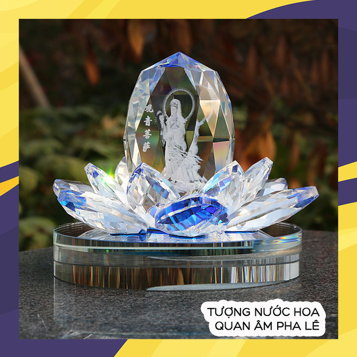 Tượng phật bà quan âm tòa sen pha lê đa sắc