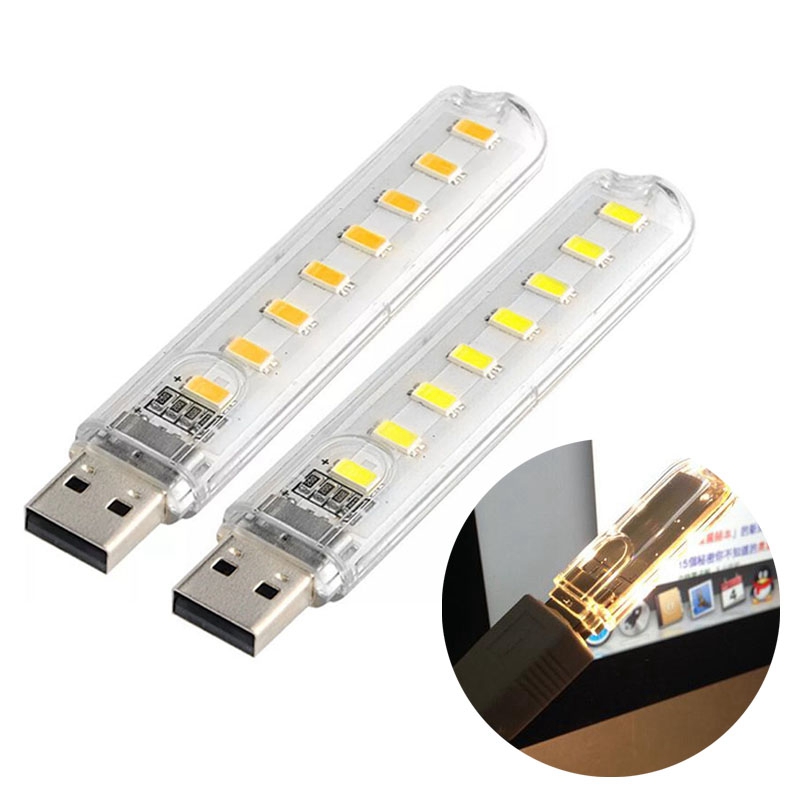 Đèn 8 bóng led siêu sáng cắm dùng nguồn usb công suất 1.4w ánh sáng vàng