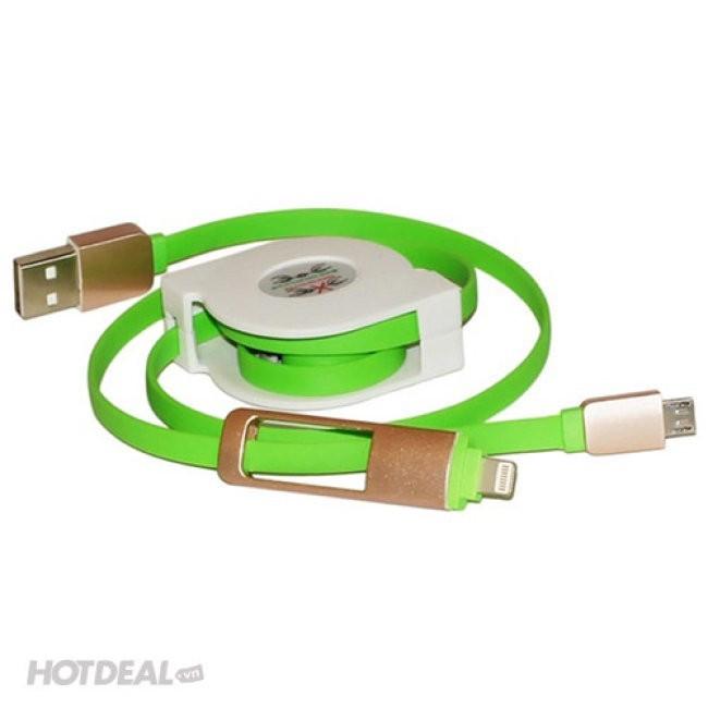 [HCM]Cáp sạc dây rút 2 đầu Lightning-MicroUSB