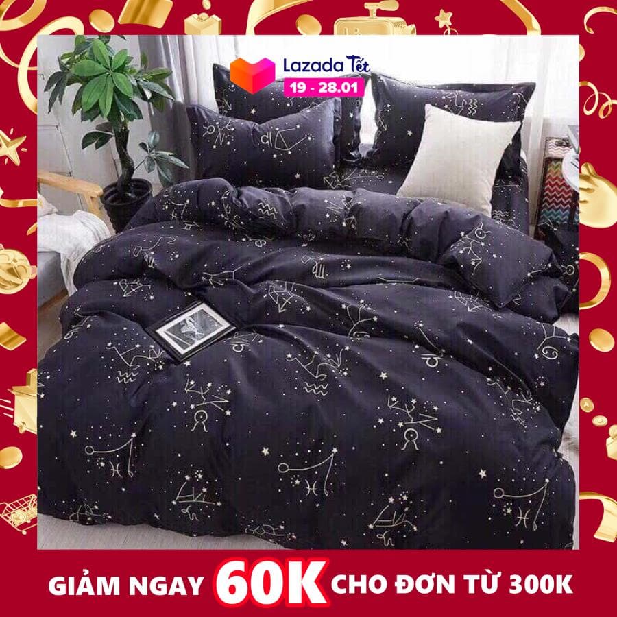 Bộ chăn ga gối phong cách Hàn Quốc cung hoàng đạo bo chun đủ kích thước.