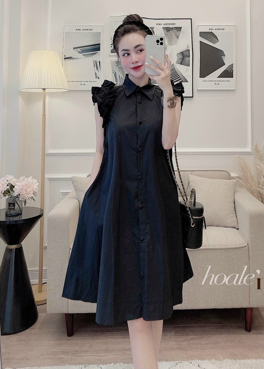 váy bầu sát nách cao cấp💕đầm bầu sơ mi hàng thiết kế sang chảnh💕free size 43-68kg B1