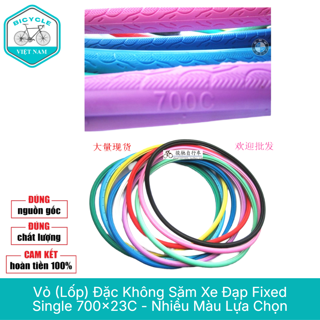 Vỏ Lốp Đặc Không Săm Xe Đạp Fixed Gear / Single Speed 700x23C – Nhiều Màu, Bền Bỉ, Không Lo Thủng