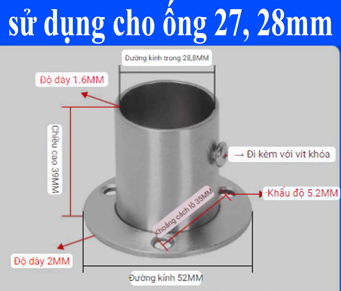 Bát đỡ ống inox phi 27mm, inox 201 ( bass đỡ)