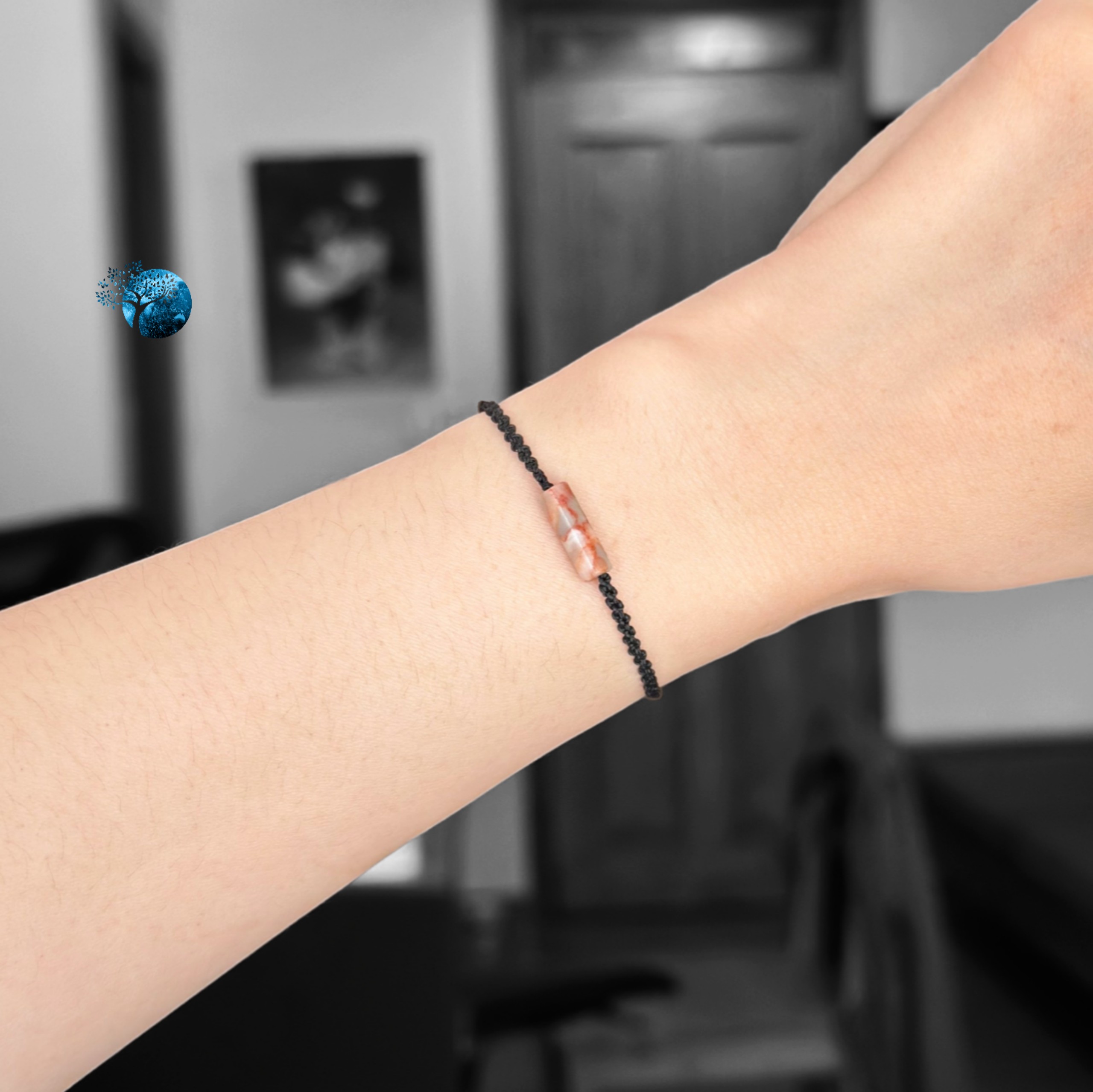 Vòng tay tết dây lu thống mini đá red netstone