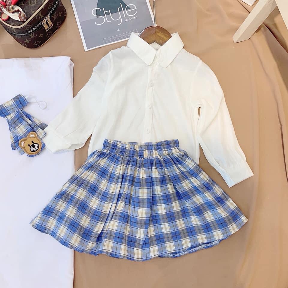 Set váy kẻ cho bé gái (12-25kg) (kẻ đỏ, đen, xanh, vàng)