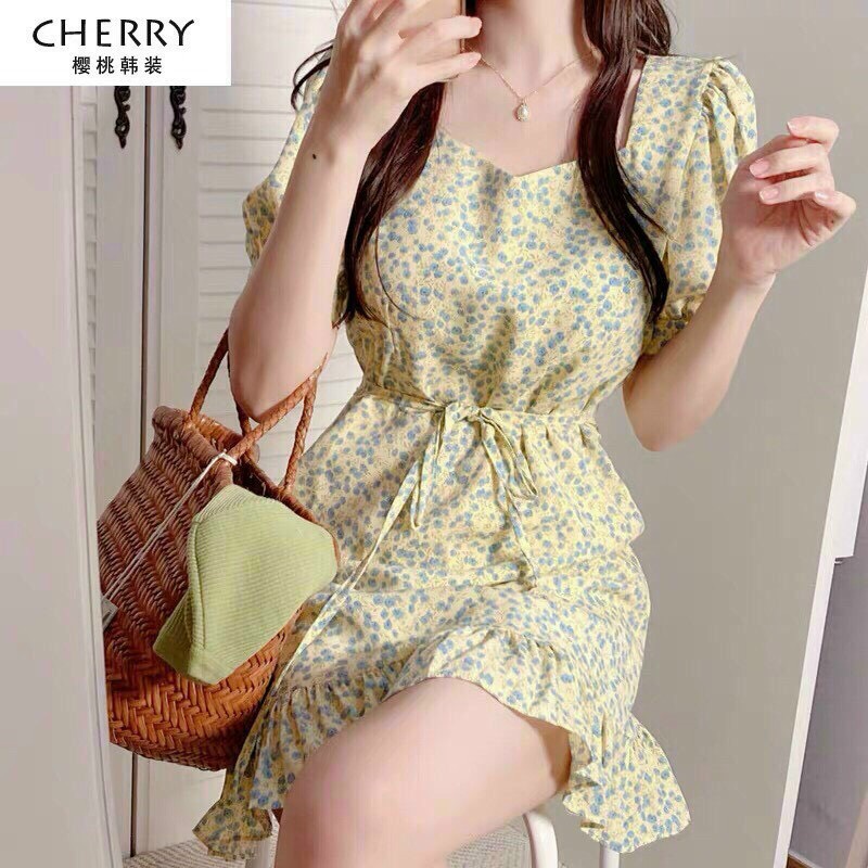Đầm lụa hoa bèo lai hai màu xinh lung linh qc