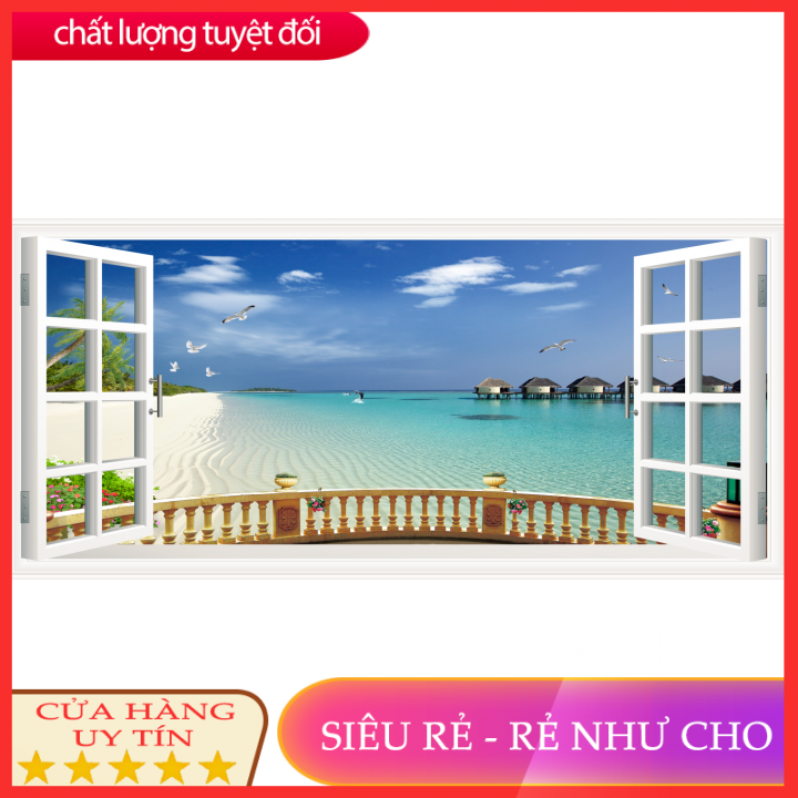 Tranh dán tường 3d cửa sổ phòng khách, phòng ngủ
