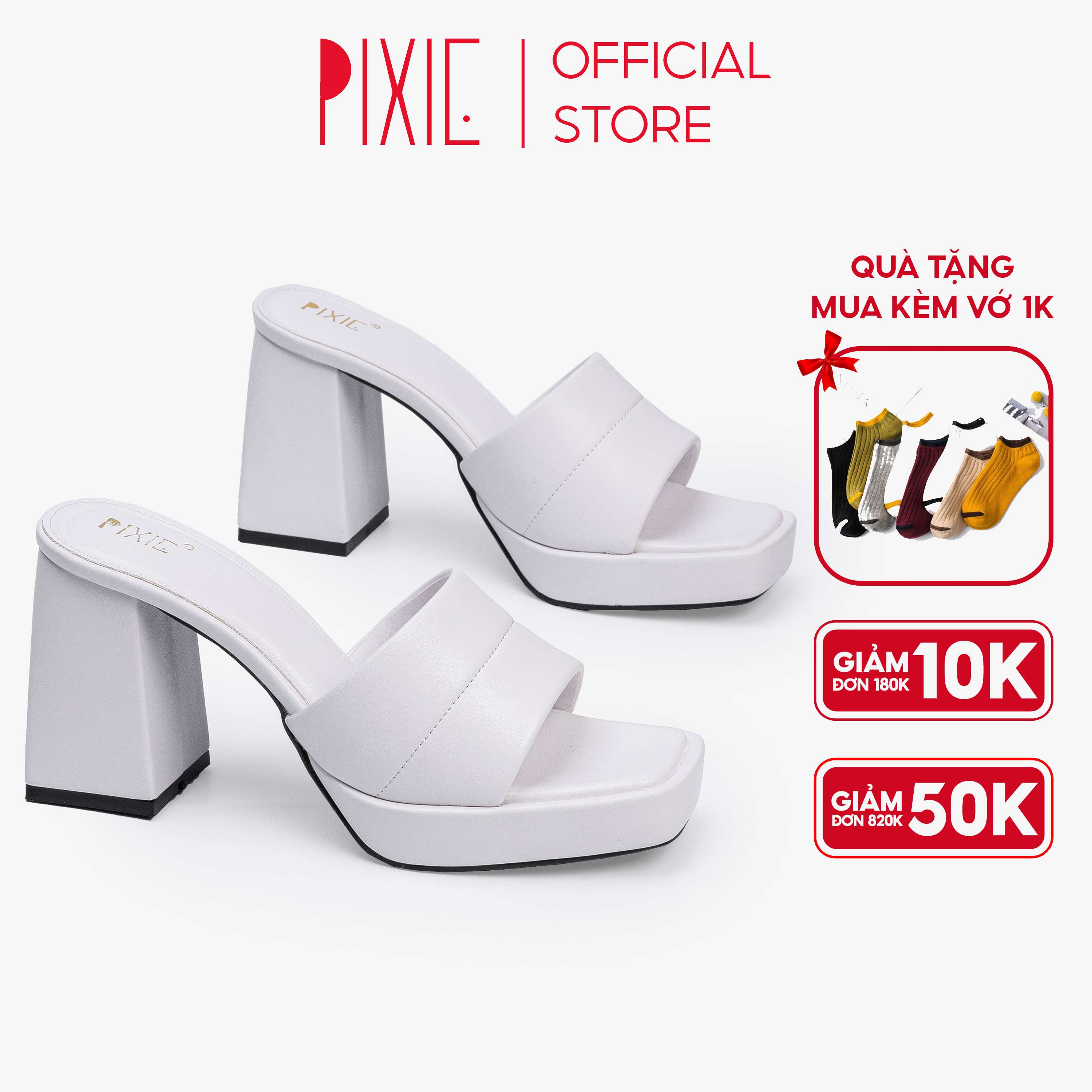 Guốc cao gót đúp 10cm quai ngang pixie h046