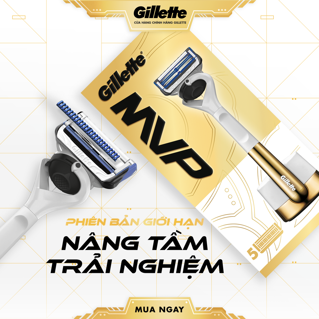 Dao Cạo Râu GILLETTE MVP 1 Cán + 5 Lưỡi