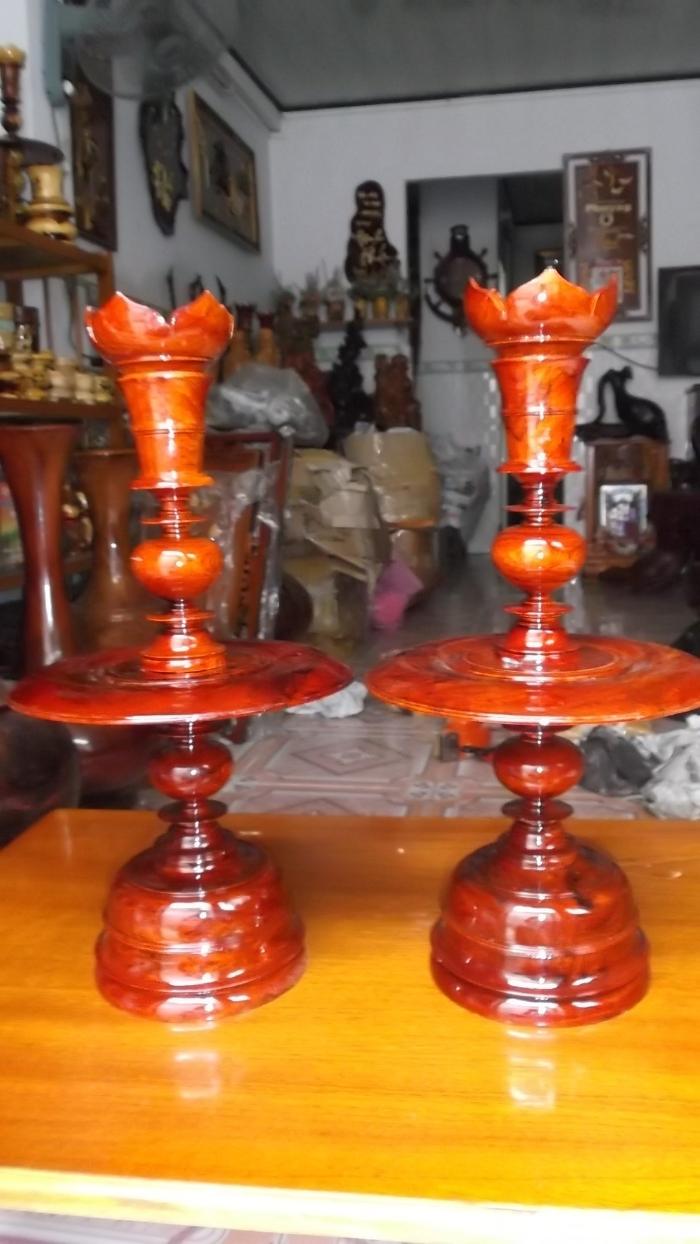 Cặp Chân Đèn Thờ Gỗ Hương Cao 40Cm