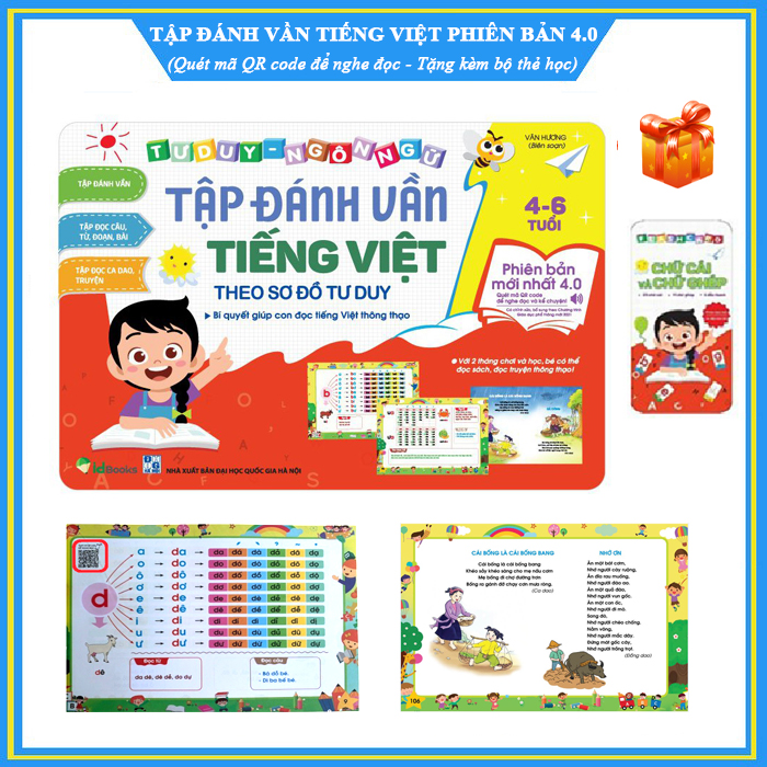 (Tặng kèm bộ thẻ học 15k)Tập đánh vần tiếng Việt theo sơ đồ tư duy phiên bản mới nhất 4.0 - Quét mã QR code nghe đọc và kể chuyện