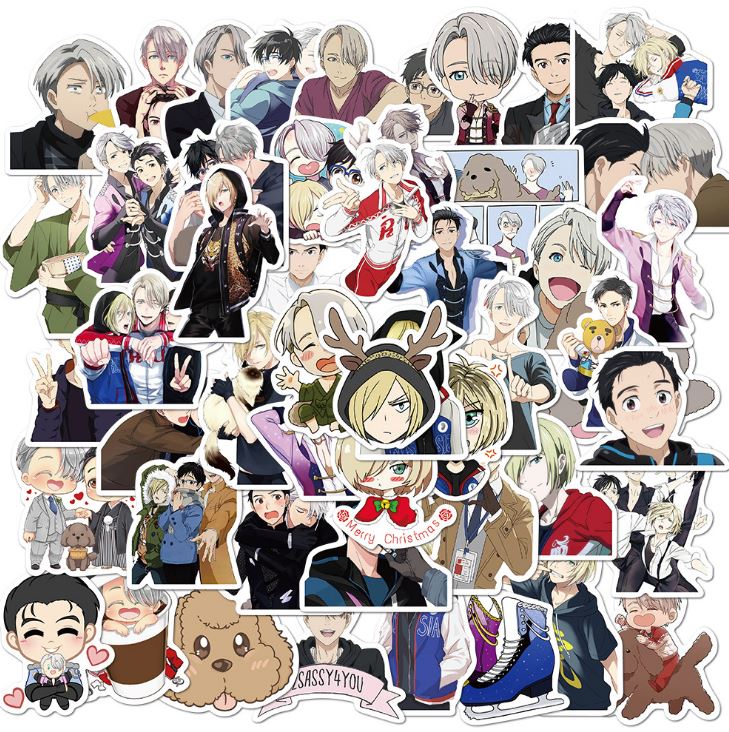 [HCM]Sticker AMIME NHẬT BẢN YURI nhựa PVC không thấm nước dán nón bảo hiểm laptop điện thoại Vali xe Cực COOL #135