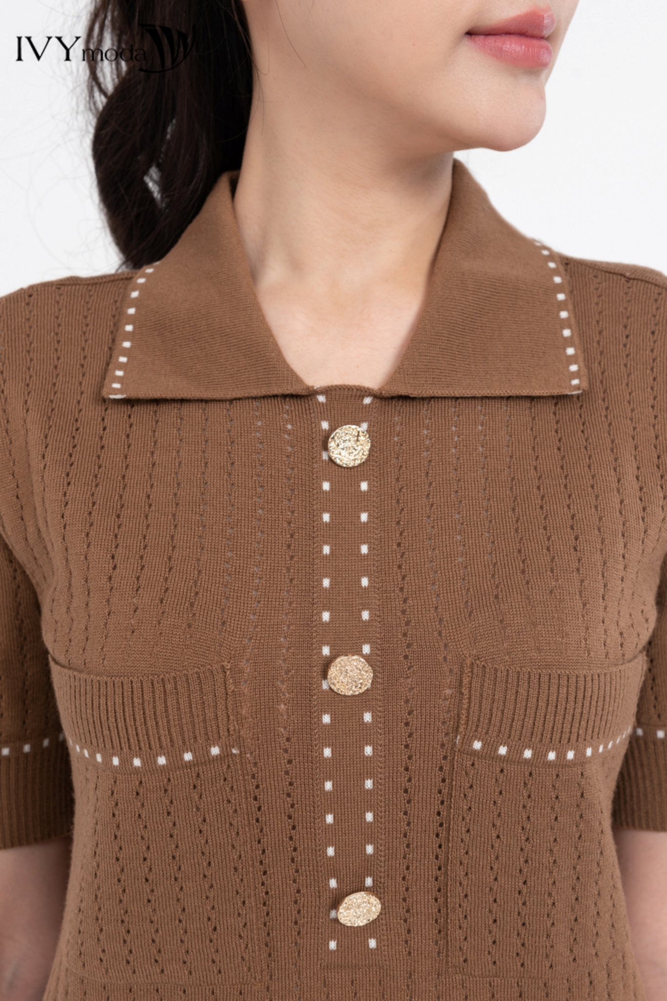 Áo len lông cừu đục lỗ IVY moda MS 57M7808
