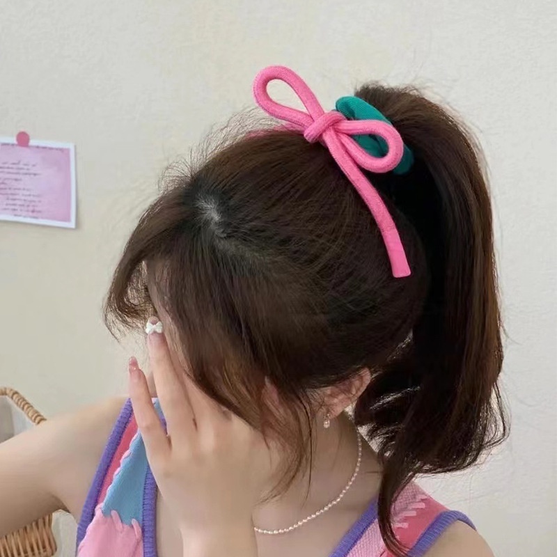 Cột Cột Tóc Cao Su Thắt Nơ Màu Hồng